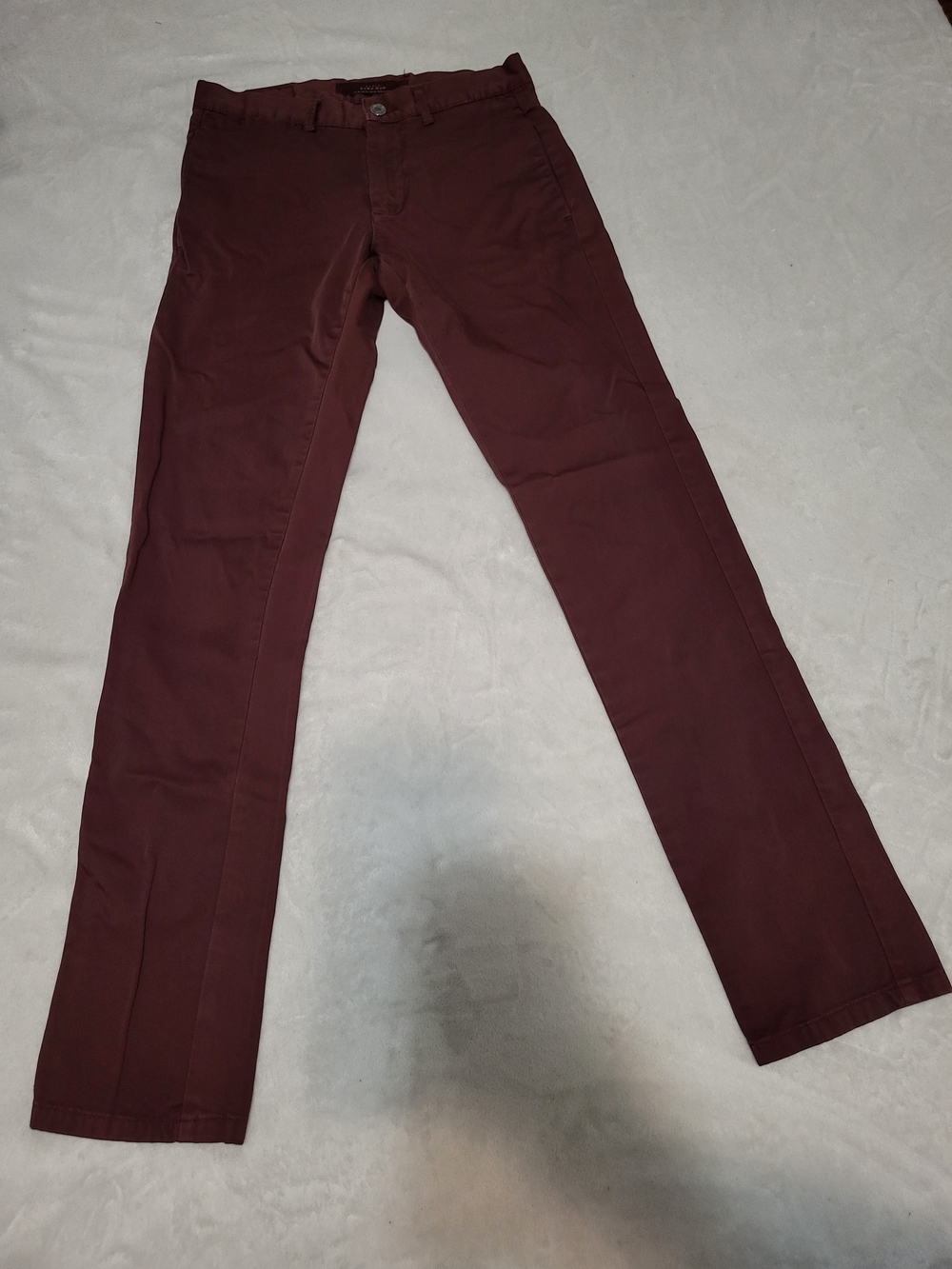 Zara Man Burgundy Slim Fit Stretch Chino Pants - Size 29